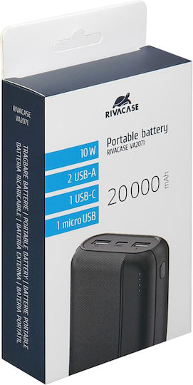 Rivacase VA2071 Baterie Externă 20000mAh Cu 2 Porturi De Ieșire USB-A Și Port De Ieșire USB-C Power Delivery Negru