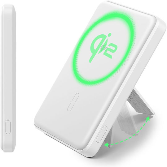 ESR Qi2 MagSlim Kickstand MagSafe Qi2 Power Bank 5000mAh 15W White