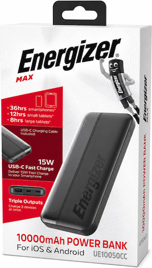 Energizer Power Bank 10000mAh 15W with USB-A Port and 2 USB-C Ports Black