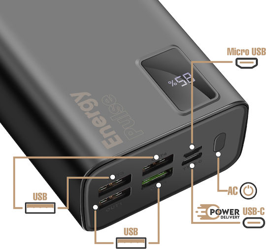 Obal:Me EnergyPulse Power Bank 30000mAh 22.5W mit 2 USB-A Ausgangsanschlüsse und USB-C Ausgangsanschluss Schwarz