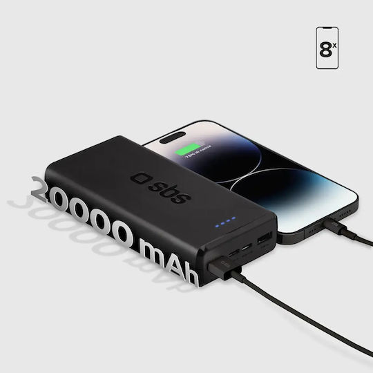 SBS Fast Power Bank 20000mAh με 2 Θύρες USB-A Μαύρο