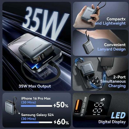 Vention Power Bank 10000mAh 35W mit USB-C Ausgangsanschlüsse Power Delivery / PPS Grau