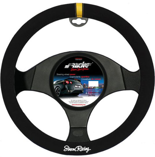 Simoni Racing Auto-Lenkradabdeckung mit Durchmesser 37-39cm Mikrofaser Schwarz
