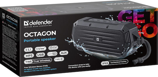 Defender Octagon Ηχείο Bluetooth 5W με Ραδιόφωνο και Διάρκεια Μπαταρίας έως 5 ώρες Μαύρο
