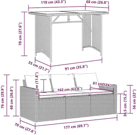 Set Sala De Mese Pentru Exterior 2 Piese Gri Cu Perne