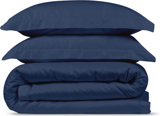 Valeria Home Set Huse Pentru Pilote 220x240cm Supra-dublă Cu 2 Fețe De Pernă & 1 Cearșaf Albastru Închis