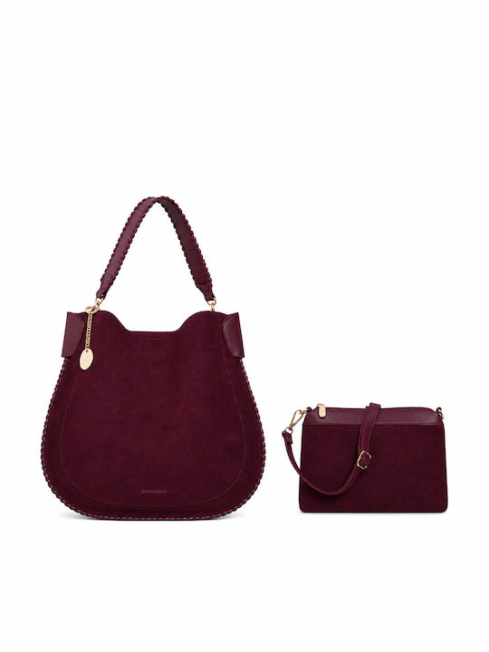 Fabric Women's Shoulder Crossbody Bag Suede Burgundy