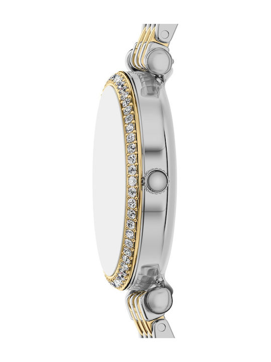 Fossil Carlie Crystals Ceas Dama 28mm Baterie Cu Brățară Din Oțel Inoxidabil Rose Gold