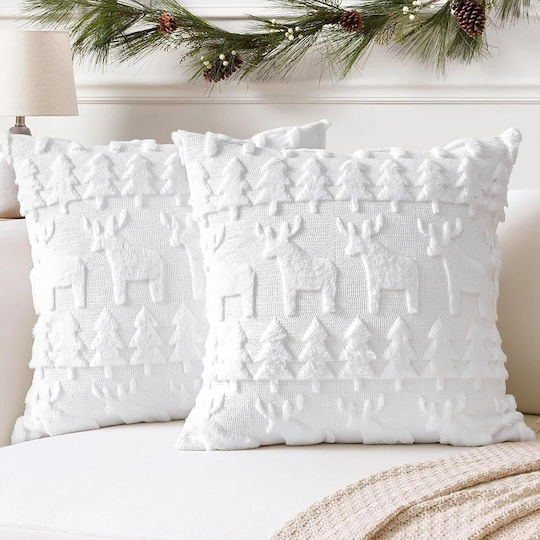 Decorative Christmas Fluffy White Pillowcases 4 Pcs 50 X 50 Cm