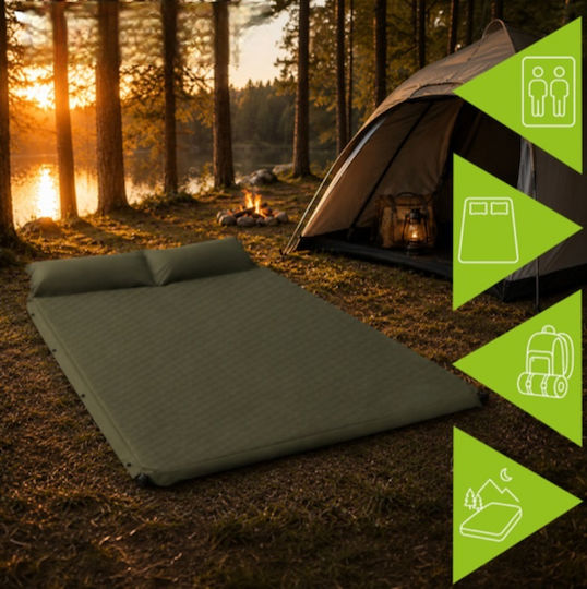 Saltea Camping Auto-umflabilă Dublă 186x130cm Grosime 3cm Kaki