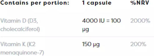 Osavi Vitamin D3 + K2 Витамин за Подпомагане на Имунната Система и Здравето на Костите 4000 IU Coconut 60 меки капсули