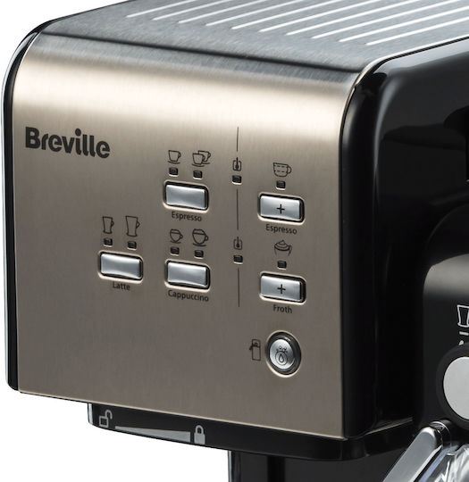 Breville Prima Latte II Μηχανή Espresso Πίεσης 19bar για Cappuccino Black/Silver VCF108X-01