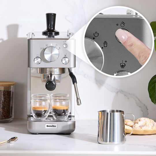 Breville Slimline Barista Manual Espresso Machine 15bar Pressure for Cappuccino Silver VCF185X-01