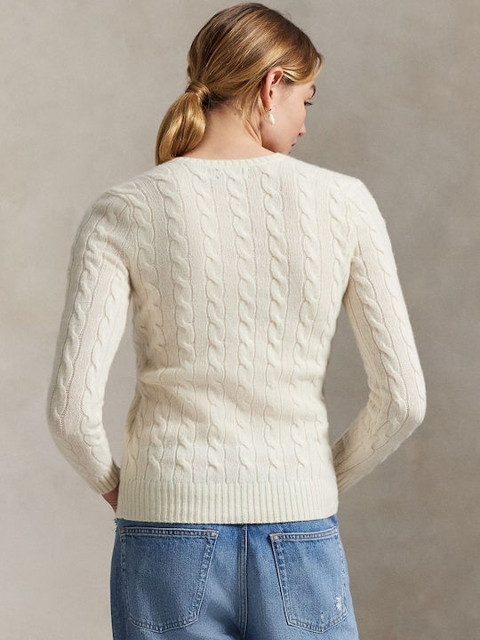 Cable-Knitted Damenpullover Aus Wolle Mit V-Ausschnitt Beige