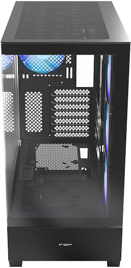 FSP/Fortron M370 Gaming Midi Tower Computer Case with Side Window and ARGB Lighting Black