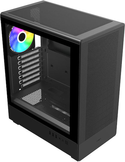 FSP/Fortron M221 Gaming Midi Tower Computer Case with Side Window and ARGB Lighting Black