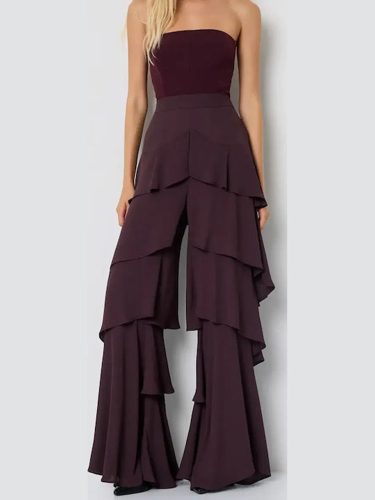 Women's High Rise Pantaloons with Elastic in Regular Fit Burgundy