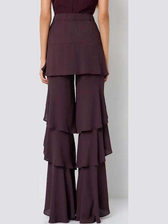 Women's High Rise Pantaloons with Elastic in Regular Fit Burgundy