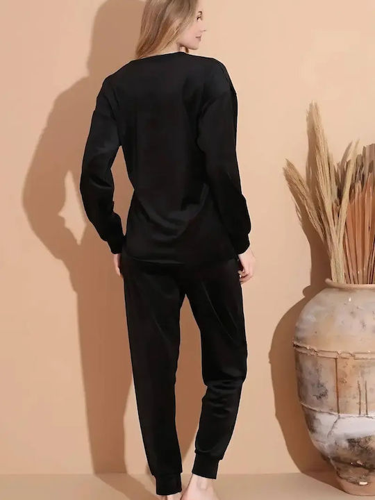 Boyraz Boyraz Damen Schlafanzug Set Winter Schwarz