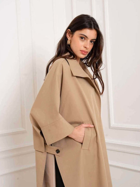 Women's Beige Oversized Gabardine