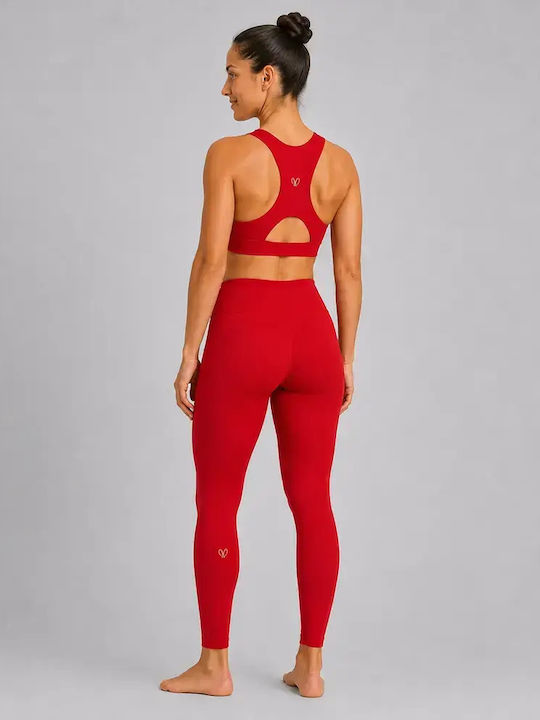 Training Women's Set with Full-Length Leggings High Waist Sporting Red