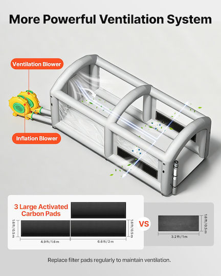 Vevor Надуваема Кабина за Боядисване 6 X 3 X 2,5 M Вентилатори 550w+750w Cqspqfwgjf209u0zr001v2
