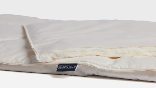 Valeria Home Pătură Supraînălțată cu Umplere din Amestec de In și Mătase 220x230 cm Alb 200 GSM