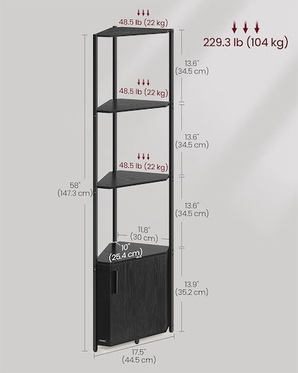 Γωνιακή Βιβλιοθήκη Μαύρο 25x44x147εκ.