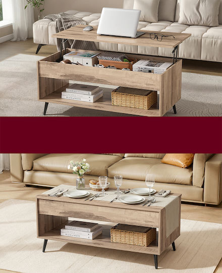 Rectangular Central Coffee Table Wooden with Lifting Mechanism MDF L100xW50xH45cm