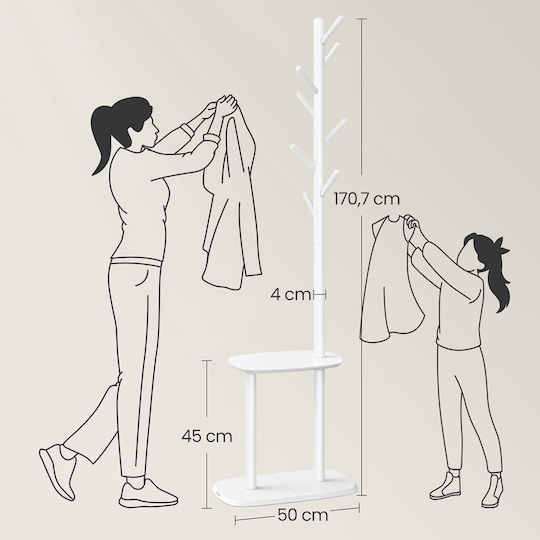Vasagle Wooden White Freestanding Coat Rack 50x30x170.7cm