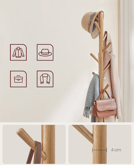 Vasagle Wooden Beige Freestanding Coat Rack 50x30x170.7cm