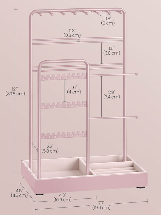 Songmics Σταντ Κοσμημάτων Μεταλλικό Ροζ 19.6x11.5x30.8cm
