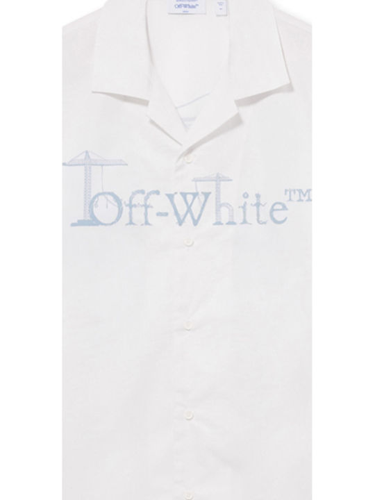Short Sleeve Cotton Shirt White- Light Blue