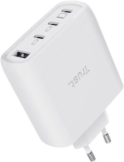 Trust Trust GaN Handyladegerät ohne Kabel mit USB-A Ausgangsanschluss und 3 USB-C Ausgangsanschlüsse 65W Weiß