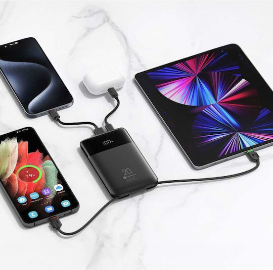Forcell F-Energy F10K6 Външна батерия 10000mAh 22.5W с USB-A Порт Power Delivery / Quick Charge Черен