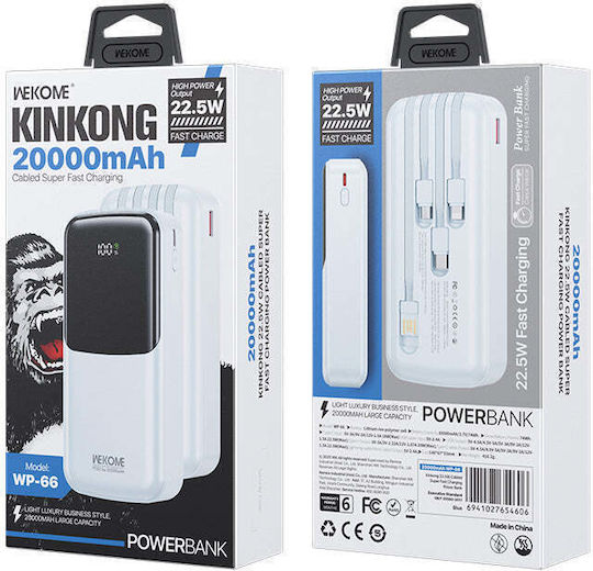 WK WP-66 Power Bank 20000mAh 22.5W Power Delivery / Quick Charge Μπλε