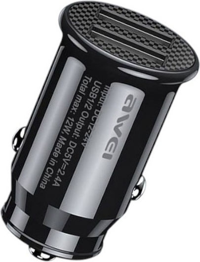 Awei Car Charger 12W 2.4A with 2xUSB-A Black Color