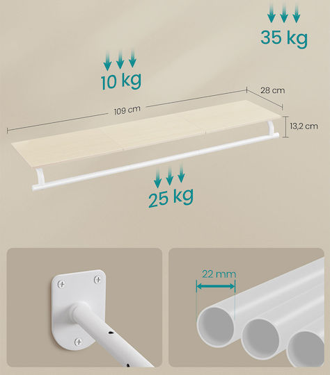 Songmics Metal Wall Hanger Beige 109x13.2x28cm