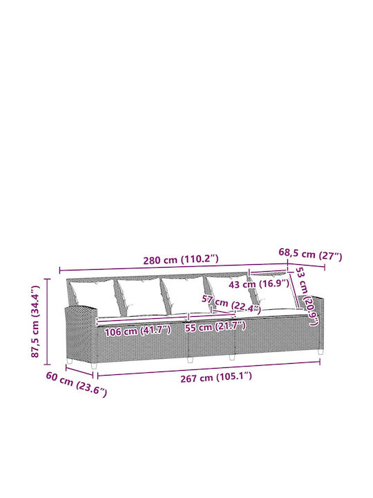Viersitziges Outdoor-Sofa Rattan mit Kissen