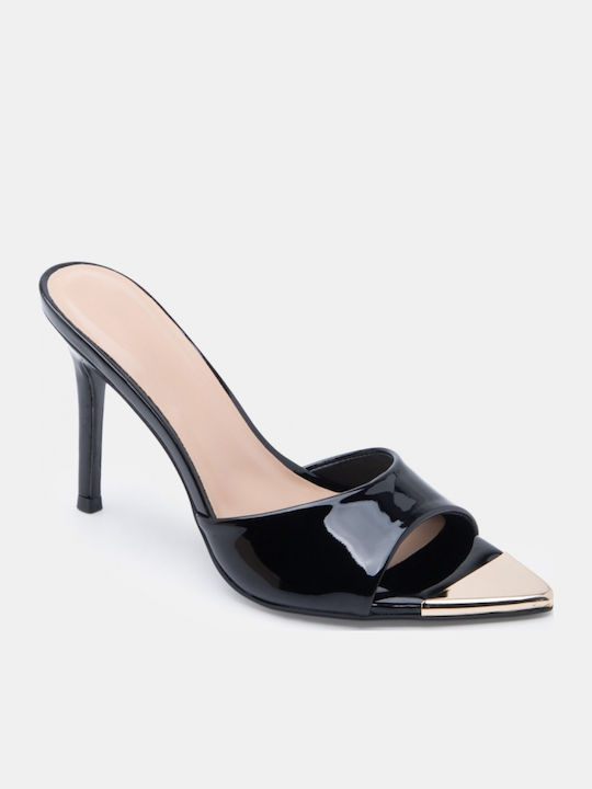 Suede Damen Pantoletten mit Hoch Absatz in Schwarz Farbe