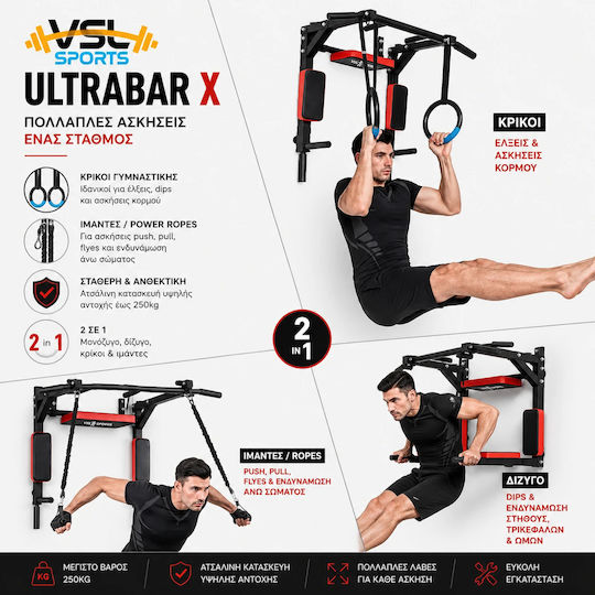 VSL Sports Ultrabar X Bară de Tracțiuni de Perete pentru Utilizator până la 250kg