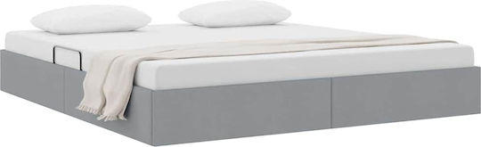 Suport Pat King Size Tapițat cu Material Gri Deschis cu Spațiu de Stocare și Plăci pentru Saltea 193x203cm