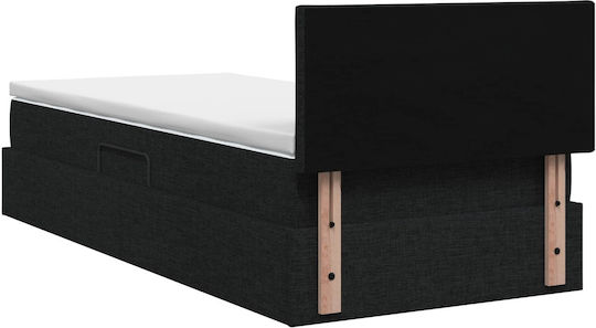 Wandbett Einzel mit Stoff Schwarz mit Lattenrost & Matratze 90x200cm
