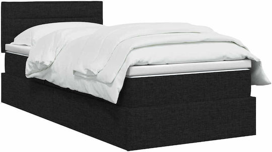 Wandbett Einzel mit Stoff Schwarz mit Lattenrost & Matratze 90x190cm