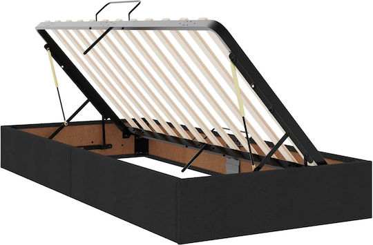 Wandbett Einzel mit Stoff Schwarz mit Lattenrost & Matratze 90x190cm