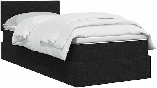 Wandbett Einzel mit Stoff Schwarz mit Lattenrost & Matratze 90x190cm