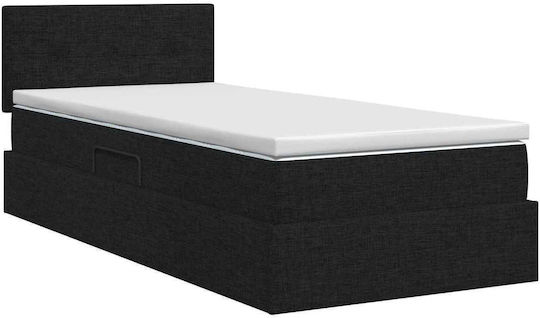 Wandbett Einzel mit Stoff Schwarz mit Lattenrost & Matratze 90x190cm
