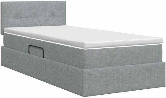 Wandbett Einzel mit Samt Bezug Hellgrau mit Lattenrost & Matratze 90x200cm