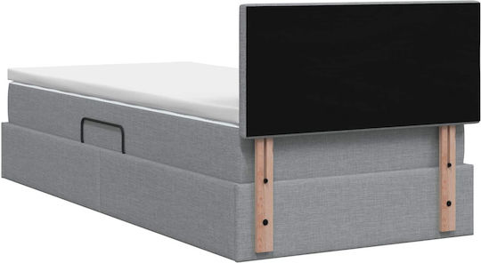 Wandbett Einzel mit Samt Bezug Hellgrau mit Lattenrost & Matratze 90x200cm