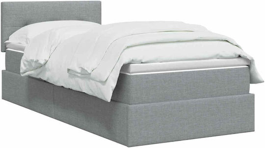 Wandbett Einzel mit Samt Bezug Hellgrau mit Lattenrost & Matratze 90x200cm
